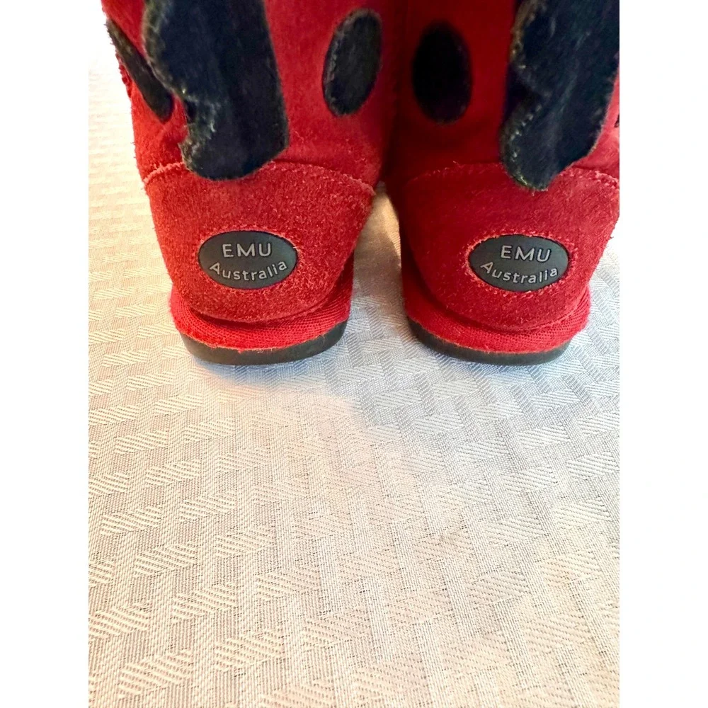 EMU Australia Ladybird K10111 Red Ladybug Merino Wool Suede Boots Toddler K8